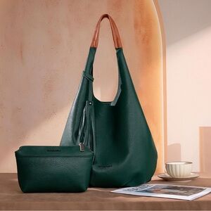 LEATHER SLOUCHY SHOULDER Hobo Bag for Women 2PCS w/ & Cosmetic BAG *NEW*